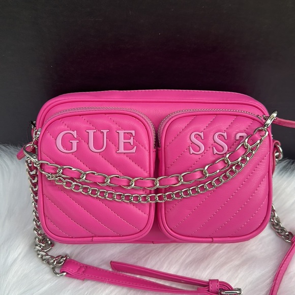 New GUESS Women's Pink Cassie Quilted Crossbody - Picture 7 of 9